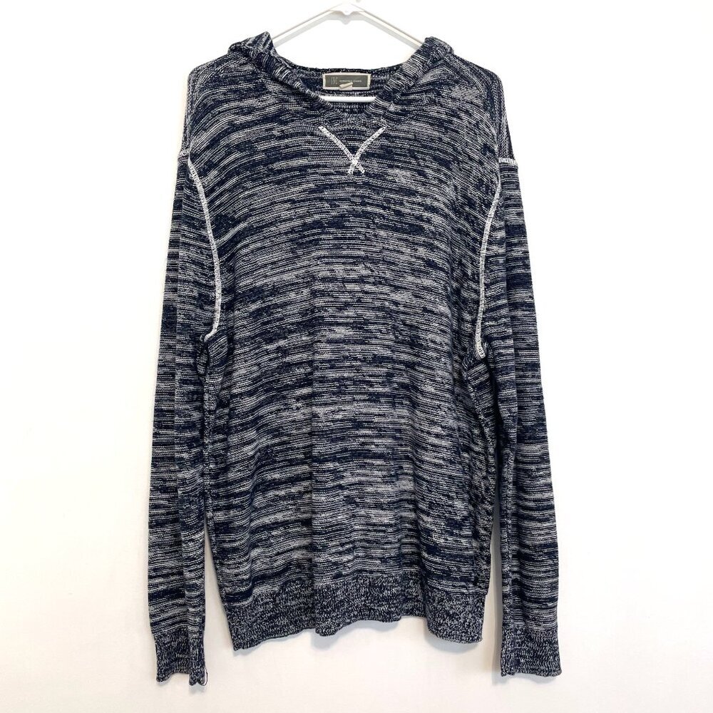 INC INTERNATIONAL CONCEPTS Navy Blue White Pullover Hooded Sweater / Knit Hoodie